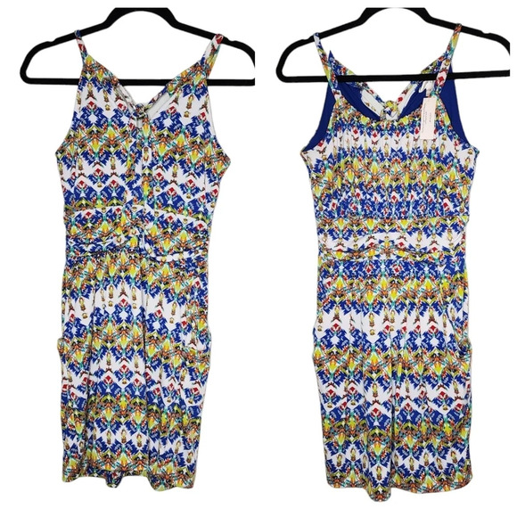 Kenar sleeveless ruched stretch multicolored dress with pockets. - Picture 9 of 15